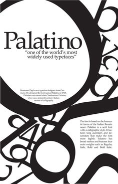 an advertisement for the world's most widely used typefaces, palatino