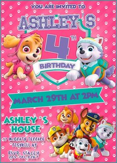 Surprise your little girl with this sweet Paw Patrol Birthday Invitation. Free backside included ✅. We personalize the invite for you in less than 24h. ⭐ Paw Patrol Birthday Party Girl, Paw Patrol Girl Birthday, Paw Patrol Party Invitations, Skye Birthday Party, Paw Patrol Party Supplies, Paw Patrol Birthday Invitations, Paw Patrol Girl, Paw Patrol Birthday Party, Patrol Party