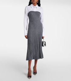 O'Keefe cotton and wool-blend maxi dress in black - Staud | Mytheresa Spring Evening Wool Dresses, Staud Fitted Dress For Workwear, Elegant Spring Wool Dress, Chic Fitted Wool Dress, Chic Wool Midi Dress, Staud Elegant Workwear Dresses, Chic Staud Midi Dress For Work, Elegant Staud Dresses For Workwear, Elegant Staud Dresses For Work