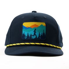 Hit the trails with our Trail Runner Rope Hat, highlighting the rugged and adventurous spirit of trail running. This hat seamlessly combines style and practicality, offering a unique and dynamic choice for trail runners who want to showcase their love for off-road adventures. Elevate your trail running gear with this exceptional accessory that adds a touch of wilderness to your ensemble and makes for an outstanding gift! Functional Snapback Trucker Hat For Outdoor Activities, Functional Trucker Hat With Curved Brim For Outdoor Activities, Sporty Snapback Hat With Curved Brim For Camping, Functional Breathable Snapback Hat For Outdoors, Functional Trucker Hat For Outdoor Activities, Breathable Flat Brim Snapback Hat For Outdoor, Sporty Six-panel Hat For Outdoor, Breathable Snapback Hat With Flat Brim For Outdoors, Sporty Hat With Curved Brim For Camping