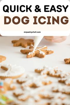 Looking for a dog-safe icing? This easy recipe is just what you need for a perfect dog cookie topping with only four ingredients. #dogicingrecipe #healthydogtreats #petsafe Cookies For Puppies, Dog Biscuit Icing Recipe, Diy Dog Cookies With Icing, Icing Recipe For Dog Treats, Yogurt Icing For Dog Treats, Diy Dog Treat Icing, How To Make Icing For Dog Treats, Dog Icing Cookies