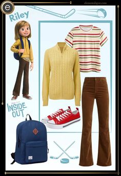 an image of a woman's clothes and accessories in the style of riley from inside out