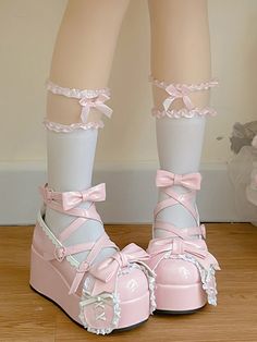 Step into a world of whimsy and charm with these enchanting platforms. The standout feature is the adorable bunny ear bow embellishment on the upper, adding a playful touch that captures the essence of kawaii fashion. The shoes are secured with crisscross buckle straps, each adorned with heart-shaped buckles for a sweet, romantic look. To complete the design, a delicate bow decorates the ankle strap, adding an extra layer of cute sophistication.Perfect for those who love to express their unique Pink Bunny Ears, Bunny Clothes, Steampunk Fashion Female, Bunny Fashion, High Clothes, Steampunk Fashion Male, Bunny Outfit, Steampunk Accessories, Funky Outfits