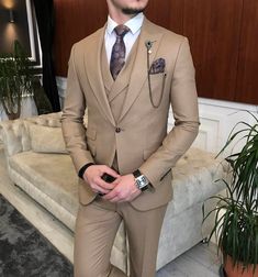 Beige Suit, Suit Man, Beige Suits, Casual High Heels