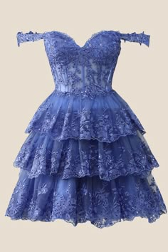 Periwinkle Appliques Tiered Ruffle Homecoming Dress Hoco Dress Ideas, Short Princess Dress, Ruffles Skirt, Tulle Material, Cute Homecoming Dresses, Hoco Dress, Tiered Ruffle Skirt, Corset Bodice, Short Homecoming Dress