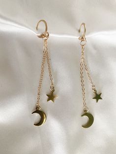 Lightweight and stylish earrings! Trendy Dangle Clip-on Earrings, Gold Dangle Cartilage Earrings For Party, Nickel Free Celestial Earrings, Nickel-free Celestial Earrings, Trendy Clip-on Dangle Earrings, Celestial Style Drop Earrings, Chandbalis Earrings, Celestial Earrings, Stylish Earrings