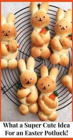 some little bunnies with carrots in the shape of rabbits on a wire rack