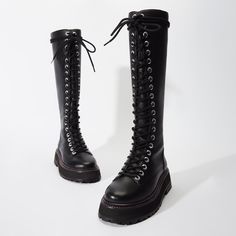 In a silhouette that never goes out of style, the Lara is an edgy new version of the all-time combat boot. With a lug rubber sole and front that laces up high, these are made for sleet and snow, but edgy with a dress any time of year.