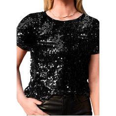 Elevate your style with the Anna-Kaci Glitter Sequin Tops, a dazzling blend of glamour and comfort. Crafted from lightweight 100% polyester fabric with a hint of stretch, this short-sleeve sparkly binding shirt blouse features an all-over sequin design and a soft full lining for lasting comfort. The durably stitched sequins ensure longevity, making it an ideal choice for various occasions. Stand out from the crowd with this glittering tunic top, perfect for parties, concerts, or any dressy event Top Over Shirt, Sparkly Sequin Top, Glitter Shirt, Sparkly Top, Tops Short Sleeve, Holiday Tops, Sequin Top, T Shirt Print, Morganite