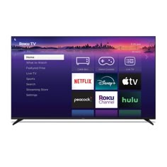 the rokuo smart tv is shown in front of a white background with purple and blue