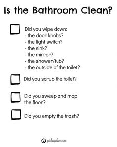 a bathroom cleaning checklist with the words what is the bathroom clean? on it