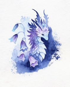 a watercolor painting of a purple and white dragon