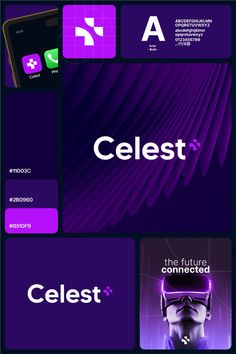 an advertisement for celest, the future connected phone service in purple and black