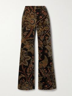 The swirling paisley motif and flared-leg silhouette give Etro's pants a distinct '70s feel. They've been made in Italy from cotton-blend velvet and are designed to sit high on the waist. Wear yours with the coordinating blazer. 70s Flare Pants, 70s Flares, 70s Bohemian, Cool Pants Women, Thrifted Pants, 70s Flared Pants, Abba Flare Pants, 70s Velvet, 70s Fits