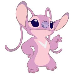 a pink cartoon mouse with big eyes and ears, standing in front of a white background