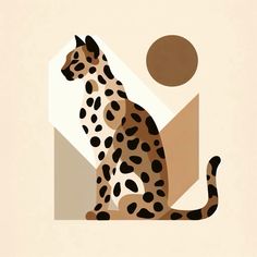 a cheetah sitting in front of a geometric background