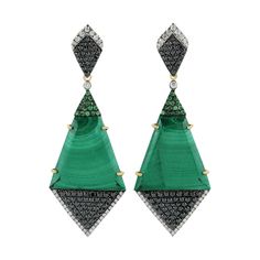 Handcrafted from 18-karat gold, these beautiful earrings are set with 18.35 carats malachite, .21 carats tsavorite and 1.57 carats of glimmering diamonds. FOLLOW MEGHNA JEWELS storefront to view the latest collection & exclusive pieces. Meghna Jewels is proudly rated as a Top Seller on 1stDibs with 5 star customer reviews. All items manufactured by us are handmade and can be customized or redesigned. Composition Size-52X20 MM Total Weight-13.17 Gold Weight(Gms)-9.146 Diamond Wt(Cts)-1.57 Malachi Gold For Sale, Snake Earrings, Top Seller, Looks Vintage, Diamond Gemstone, Snakes, Earrings Jewelry, White Diamond, Gold Black