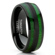 black ceramic ring with green wood inlay