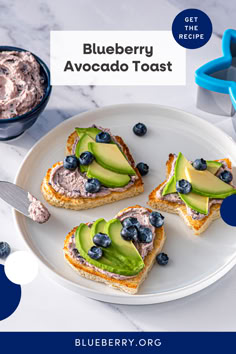 blueberry avocado toast on a white plate