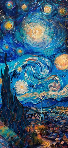 the starry night painting is done with acrylic paint on canvas and paper