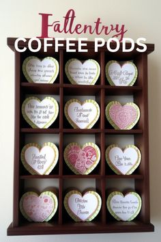 valentine's day coffee pods in a wooden box