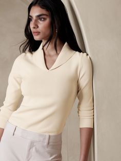 Yasmeen Sailor Sweater | Banana Republic Wide Neck Sweater Layer, Luxury Wool Sweater For Business Casual, Womens Button Down Under Sweater, Second Female Sweater, Affordable Crew Neck Blouse For Winter, Womens Winter Blouses, Dressy Pullover Sweater, Long Sleeve Fitted Sweaters, Fitted Sweater Long Sleeve