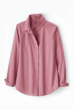 This button-down no-iron shirt is our bestselling favorite in wrinkle-free cotton, perfectly versatile for tucking, layering or wearing solo. Reinforced placket, curved hem. Imported. | Women's Long-Sleeve No-Iron Shirt - Sweet Pea - 6P - Petite Size Wrinkle-resistant Tops For Spring Workwear, Spring Wrinkle-resistant Tops For Workwear, Elegant Wrinkle-resistant Tops For Work, Spring Wrinkle-resistant Workwear Tops, Elegant Wrinkle-resistant Work Tops, Collared Solid Shirt For Layering, Solid Collared Shirt For Layering, Collared Shirt For Layering, Classic Button-up Blouse For Layering