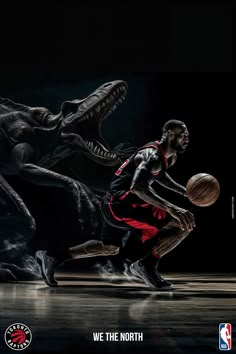 a man holding a basketball in front of an alligator