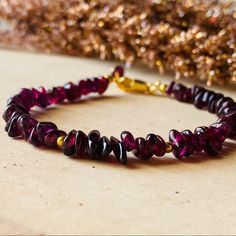 Gemstone: Natural Garnet Gemstone Chip Beads Metal: Gold Plated ( Made To Order In 925 Sterling Silver) Size: 6.5” Inches + 1” Inch Extender Chain Elegant Amber Beaded Bracelet With Gemstones, Elegant Amber Beaded Bracelets With Natural Stones, Amber Beaded Bracelets With Polished Beads As Gift, Amber Beaded Bracelets As Gift, Amber Beaded Bracelets For Gift, Elegant Amber Bracelets With Polished Beads, Amber Hand-strung Beaded Bracelets As Gift, Hand-strung Amber Beaded Bracelets As Gift, Hand-strung Amber Beaded Bracelets For Gift