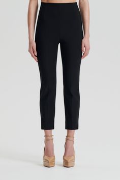 ITALIAN HIGHWAIST SLIM TROUSER - BLACK - Scanlan Theodore US Workwear Essentials, Silk T Shirt, Scanlan Theodore, Elevated Basics, Slim Trousers, Crepe Dress, Slim Waist, Leather Leggings, Outerwear Coats