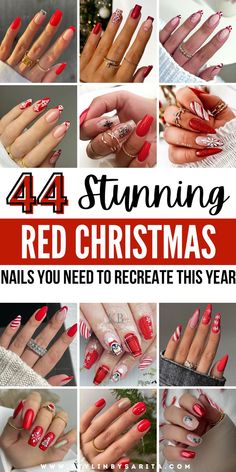 red christmas nails Red Biab Nails Design, Red Christmas Coffin Nails, Christmas Nails With Accent Nail, Red And White Glitter Christmas Nails, Red And White Christmas Nails Almond, Red Matte Nails Design Christmas, Ornament Nails Christmas, Christmas Nail Designs Red And Gold, Red Nails With White Snowflakes