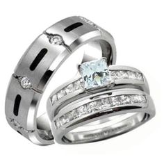 two wedding rings with white gold and diamonds