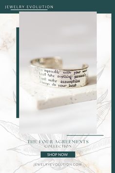 Wear this cuff bracelet as a daily reminder to practice don Miguel Ruiz's The Four Agreements. 🪷 Each glance at your wrist reaffirms your commitment to harmony in life and relationships. The subtly positioned stylized text acts as a powerful reminder, engraved for a stylish touch. 💠 Adjustable Spiritual Cuff Bracelet For Friendship, Spiritual Friendship Cuff Bangle Bracelet, Spiritual Friendship Cuff Bracelet, Adjustable Silver Cuff Bracelet For Promise, Adjustable Engraved Cuff Bracelet With Meaningful Style, Adjustable Engraved Cuff Bracelet Meaningful Style, Adjustable Engraved Cuff Bracelet, Meaningful Bangle Cuff Bracelet Gift, Meaningful Cuff Bracelet Gift