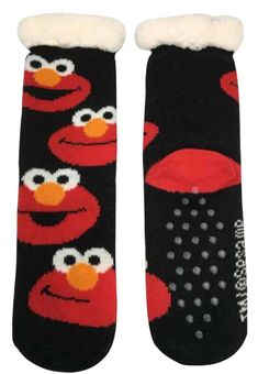 Brand New SESAME STREET Ladies ELMO Sherpa Lined Gripper Bottom Slipper Socks One Size Fits Most Inner 100% Polyester, Outer 98% Acrylic, 2% Spandex MTI Brand Seaseme Street, Patterned Socks, Slipper Socks, Sherpa Lined, Sesame Street, Slippers, Socks, Spandex, Brand New