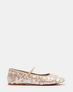 BOUQUET CHAMPAGNE SEQUIN White Ballerina Flats, Ballet Designs, Sequin Flats, Sequin Shoes, Party Colors, Steve Madden Flats, Cowboy Shoes, Mary Jane Ballet Flats, Dance Heels