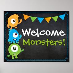 a welcome sign with monsters on it for children's room or playrooms