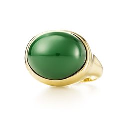 A smooth, tactile cabochon in a fluid setting that is signature Peretti. Ring in 18k gold with green jade, 19 mm wide. Original designs copyrighted by Elsa Peretti | Elsa Peretti® Cabochon Ring in 18K Gold with Green Jade, 19 mm Wide, Size: 7 Closet Peninsula, Elsa Peretti Jewelry, Jewelry Drawers, Tsavorite Ring, Tiffany Blue Box, Tiffany Rings, Engagement Rings Couple, Jewelry Drawer, Chinese Jade