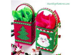 two small bags with christmas decorations on them