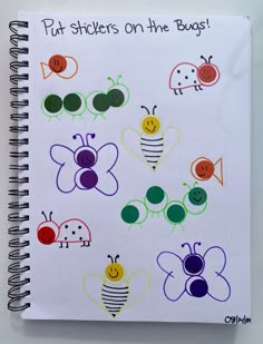 a notebook with the words put stickers on the bugs