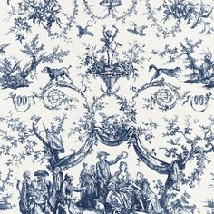 a blue and white wallpaper with an image of people