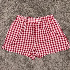 Never Worn Thick Linen Material Red And White Gingham Print Red Cotton Summer Pajama Shorts, Gingham Cotton Summer Shorts, Casual Gingham High-waisted Shorts, Red Gingham Shorts, Gingham Summer Bottoms With Built-in Shorts, Shein Shorts, Red And White Gingham, Gingham Shorts, Linen Material