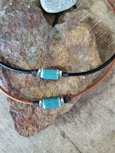 Leather necklace or choker with turquoise blue stone Speckled turquoise color glaze on ceramic bead Surfer jewelry Choose length and leather by URockItJewels on Etsy Boho Surfer Style, Leather Cord Jewelry, Necklace Man, Summer Choker, Surfer Jewelry, Man Jewelry, Color Ceramic, Turquoise Blue Color, Leather Cord Necklace