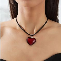 Heart Is Made Of Glass, New Still In Packing. Red Glass Heart Necklace, Red Heart Pendant Necklace, Shein Jewelry, Glass Heart Necklace, Red Heart Pendant, Leo Necklace, Forever Necklace, Sun And Moon Necklace, Planet Necklace