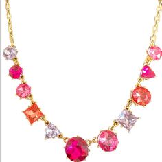 Beautiful Inc Pink, Orange, Purple And Crystal Gold Tone Necklace. Wonderful For Spring. Brand New. Diamond Statement Necklace, Adagio Dazzle, Gold Bib Necklace, Red Flower Necklace, Pink Orange Purple, Yellow Gems, Formal Jewelry, Flower Statement Necklace, Orange Necklace