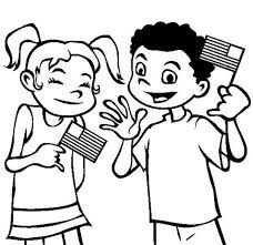 a boy and girl brushing their teeth with an american flag on the comb coloring page