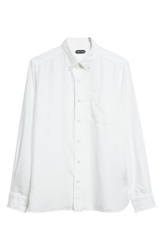 Fluid twill offers exceptional drape and a smooth hand for this button-down shirt tailored in a slim fit and finished with mother-of-pearl buttons. Front button closure Button-down collar Long sleeves Chest patch pocket 100% lyocell Dry clean or machine wash, line dry Made in Italy Designer Clothing Classic Relaxed Fit Button-up Shirt, Classic Button-up Shirt With Concealed Placket, Classic Button-up Dress Shirt For Daywear, Classic Button-up Shirt For Daywear, Classic Unstructured Shirt For Workwear, Classic Shirt With Button Closure For Daywear, Elegant Cotton Dress Shirt With Button Closure, Timeless Button-up Shirt For Business Casual, Classic Button-up Dress Shirt For Spring