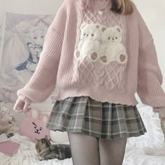 Cute Clothes Aesthetic Pastel, Style Pink Sweater, Pink Kawaii Outfits, Soft Pink Outfits, Bubblegum Sweater, Pink Casual Outfit, Best Ugly Christmas Sweaters, Dollete Coquette, Ugly Christmas Sweater Ideas