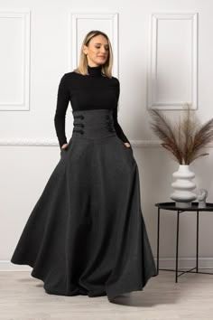 High Waist Edwardian Walking Skirt Wool Maxi Gored Skirt With - Etsy Plus Size Formal Skirts, Winter Dresses Skirts, Maxi Skirt Suits For Women, A Line Skirt Plus Size Outfit, Walking Skirt Edwardian, Skirts For Winter Outfits, High Waist Punk Skirt With Pockets, Punk High Waist Skirt With Pockets, High Waist Winter Maxi Skirt