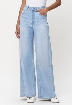 These High Rise Wide Leg Jeans have a light wash and plenty of stretch for comfort and mobility. The silhouette is super chic and flattering, perfect for day or night. Versatile Flare Jeans For Spring, Summer Everyday Stretch Flare Jeans, Light Wash Mid-rise Bottoms For Everyday, Light Wash Mid-rise Everyday Bottoms, Everyday Light Wash Mid-rise Bottoms, Soft-washed Casual Spring Bottoms, Spring Casual Soft-washed Bottoms, High Rise Solid Bottoms For Spring, Solid High Rise Bottoms For Spring