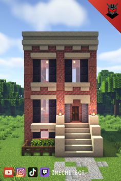 an image of a house in minecraft with stairs and steps leading up to the front door